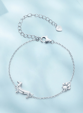 可爱动物合集手链S925纯银脚印爪爪镀白金百搭手饰
