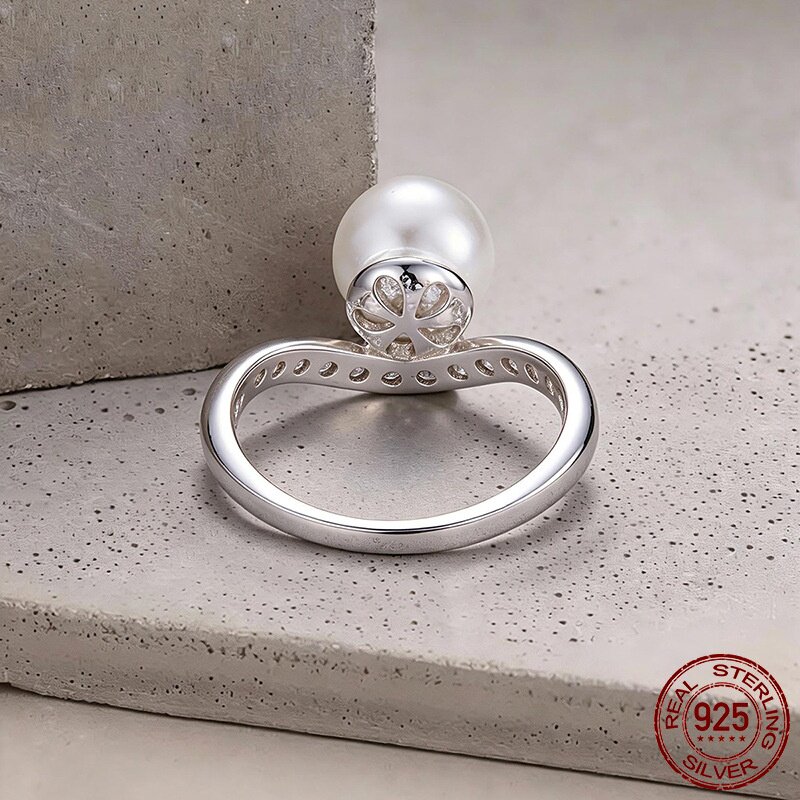 Original elegant natural pearl ring s925 sterling silver platinum plated fashionable temperament hand jewelry for women