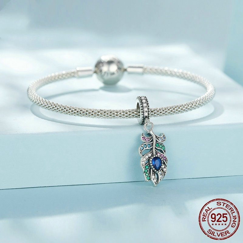 原创纯银s925澳宝孔雀羽毛吊坠diy散珠珠子饰品,淘宝优惠券,粉丝福利购,淘宝优惠卷