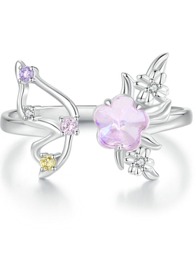 甜美梦幻粉黛S925纯银指环设计感开口可调节戒指手饰