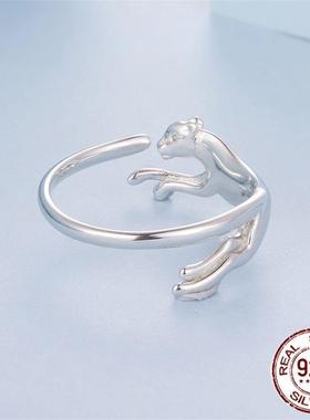 s925纯银个性美洲豹开口戒