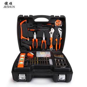 捷顺五金工具套装家用工具箱多功能组合套装组套电动工具电钻*