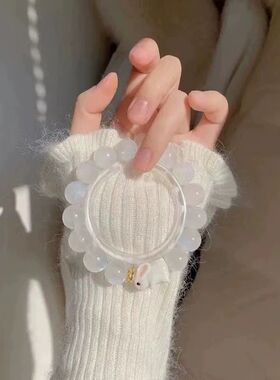 新品白玉玻璃兔子手錬礼物学生可爱甜美J冰透盘玩手串百搭闺蜜情
