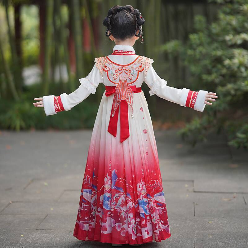 汉服女童冬款中国风古装冬季拜年服唐装2023新款女孩儿童古风裙子