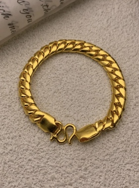 金包银男士手链古巴链足金包银手链老板链送男友送爸爸父亲节礼物