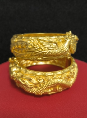 金包银龙凤呈祥手镯女款黄金龙凤镯婚礼三金摆台结婚五金婚嫁手镯
