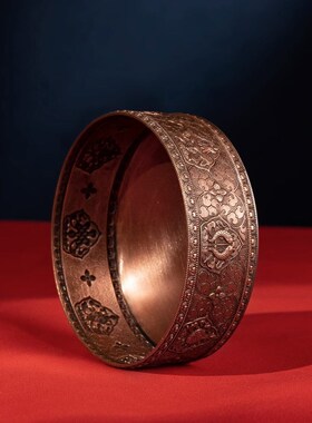 纯铜古色曼扎修盘曼l扎盘八吉祥供曼扎七宝石红铜曼茶罗8/10cm手