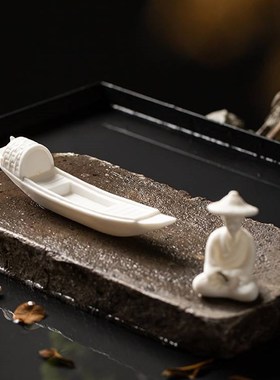 陶瓷小船摆件古代渔船微景观造景摆设桌面假山流水鱼缸Z盆景装饰