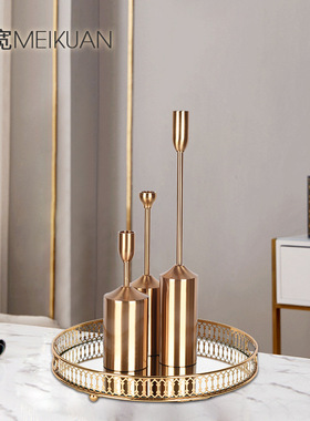 客厅摆件托盘轻奢现代电镀拉丝精C美花边金属托盘防锈铁艺金属摆