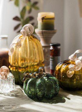 极速掬涵玻璃南瓜摆件手s工艺术琉璃餐厅餐桌装饰寓意收获万圣节