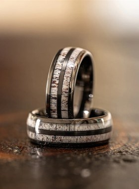 极速Fashioen 8mm Deer Antler Black Tungsten Steel Ring For M