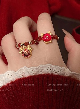 过年戴！气质红玛瑙串珠戒指2025新款爆款新年红色食指戒女高级感