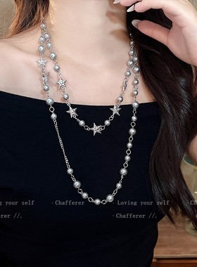 美式街头！叠戴五角星珍珠项炼女长版毛衣炼2025新款甜酷辣妹配饰