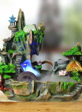 精品假山流水喷泉招财风水轮工艺品E盆景摆件家居创意山水盆景加