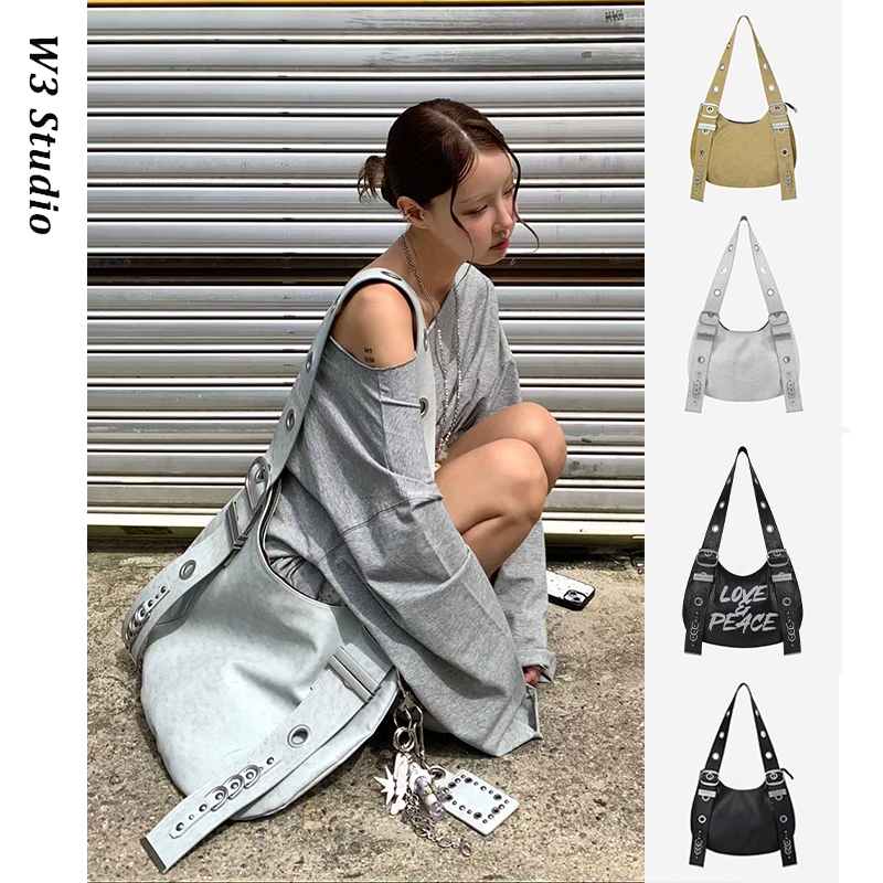 韩国小众vacantarchive朋克铆钉hobo托特包大容量bella单肩斜跨包 - 图1