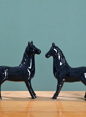 黄色陶瓷马摆件招财12生肖客厅办公室家居装P饰品马到成功摆设一