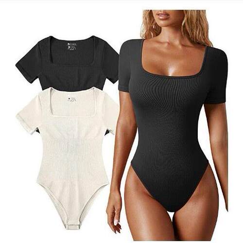Women Seamless Fitted Bodysuit Square Neck Hourglass Shape - 图1