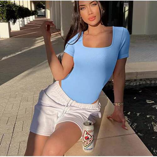Women Seamless Fitted Bodysuit Square Neck Hourglass Shape - 图2