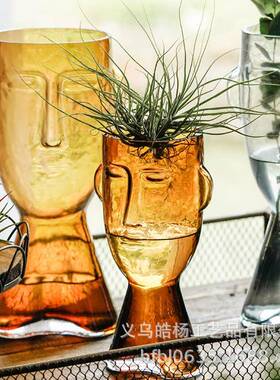 爆款皓杨网红人脸透明玻璃彩色花瓶摆件创意客厅插花摆设饰品厂家