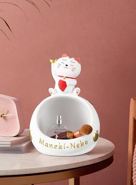 爆款招财猫桌面玄关钥匙收纳摆件日式风创意客厅树脂工艺品家居装