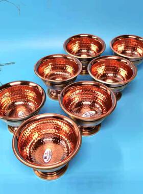 爆款尼泊尔供水碗手工雕花七八供红铜高脚藏式水碗藏传供水杯供碗