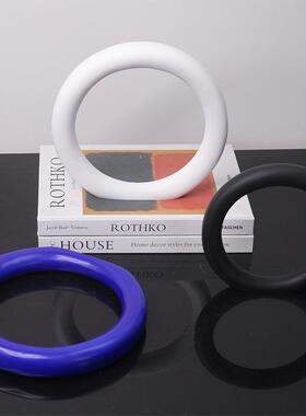 爆款轻奢几何圆圈树脂摆件欧式极简风格饰品样板房间玄关客厅软装