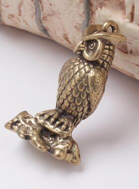 爆款纯黄铜杂项站立猫头鹰摆件实心家居古玩装饰礼品动物茶宠摆饰