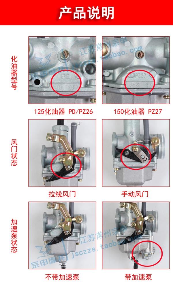 摩托车三轮车宗申原厂通用110/125/150/175/200/250cc化油器包邮