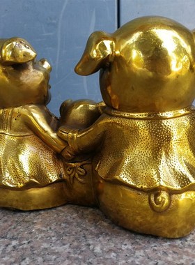 纯铜猪吉祥f一家财福猪生肖猪招财家居装饰品铜器桌面中式摆件