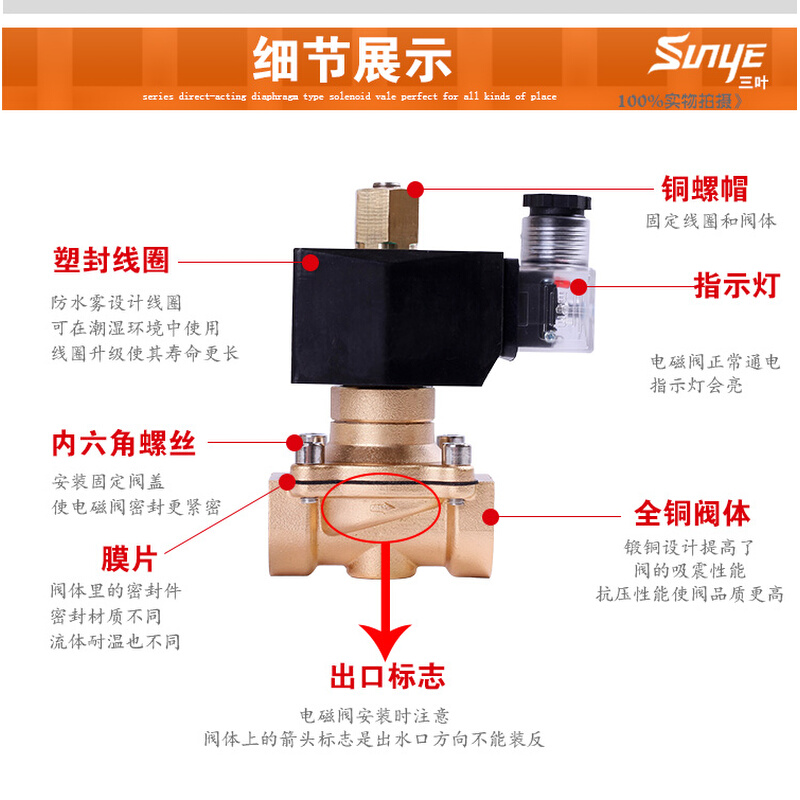 常开电磁阀水阀铜阀AC220V高温120度4分家庭管用DN15 G1/2&ldqu-图2