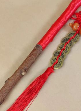 桃木平安棒挂件中式传统装饰摆件红色流苏祈福挂饰