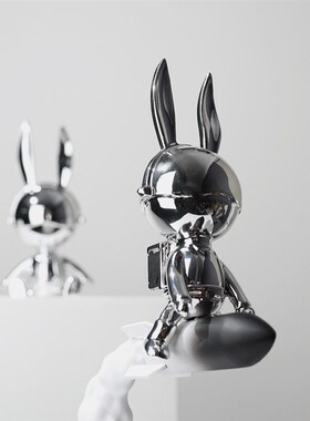 现代简约太空兔子摆件酒店大堂会B展厅样板间客厅创意卡通雕塑装
