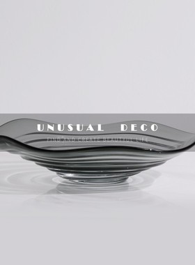 现代简约轻奢灰色玻璃波浪形果盘样板房K售楼处客厅餐厅茶几摆件
