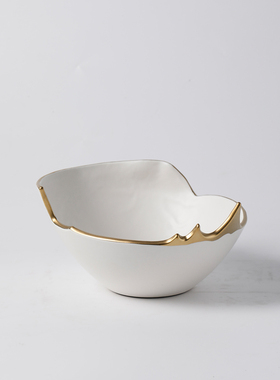 现代简约白色金边陶瓷水果盘点心盘摆件I样板间客厅茶几饰品收纳