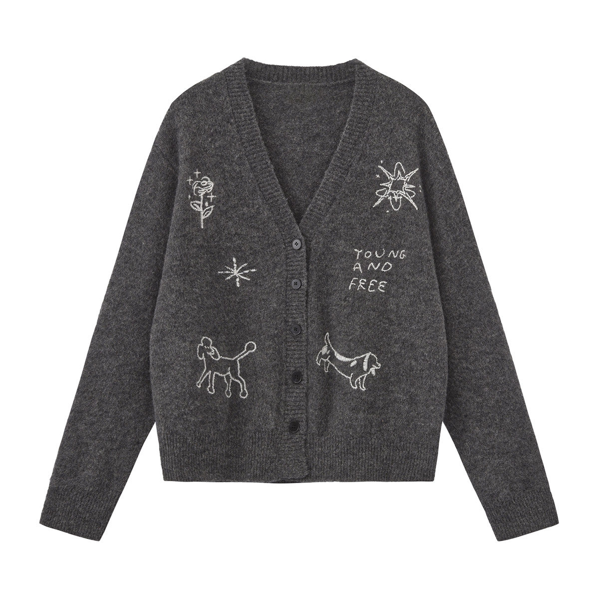demi et demiEveryday is a Sunday星星和小狗刺绣V领针织开衫 - 图3
