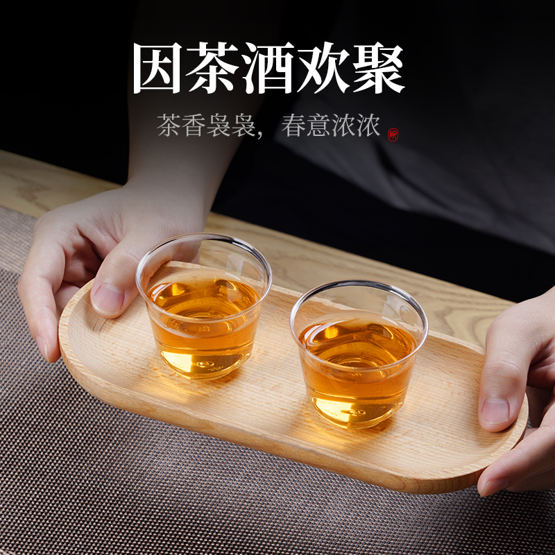 词小碗一次性功夫茶杯硬质加厚塑料PS透明航空小号喝茶杯子带杯架 - 图2