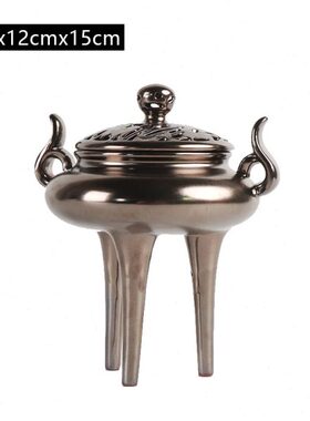 书房新中式创意饰品摆件三香炉香薰陶瓷客厅禅意软装茶几现代脚