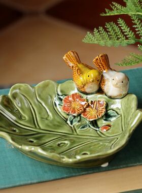 北欧风格摆件鸟叶造动物艺术摆件立餐厅装饰摆件果盘树手工客厅型