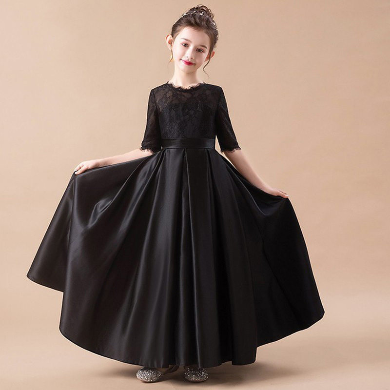 女童黑色公主裙长款钢琴演出服学生元旦小主持人儿童乐团合唱礼服,淘宝优惠券,粉丝福利购,淘宝优惠卷