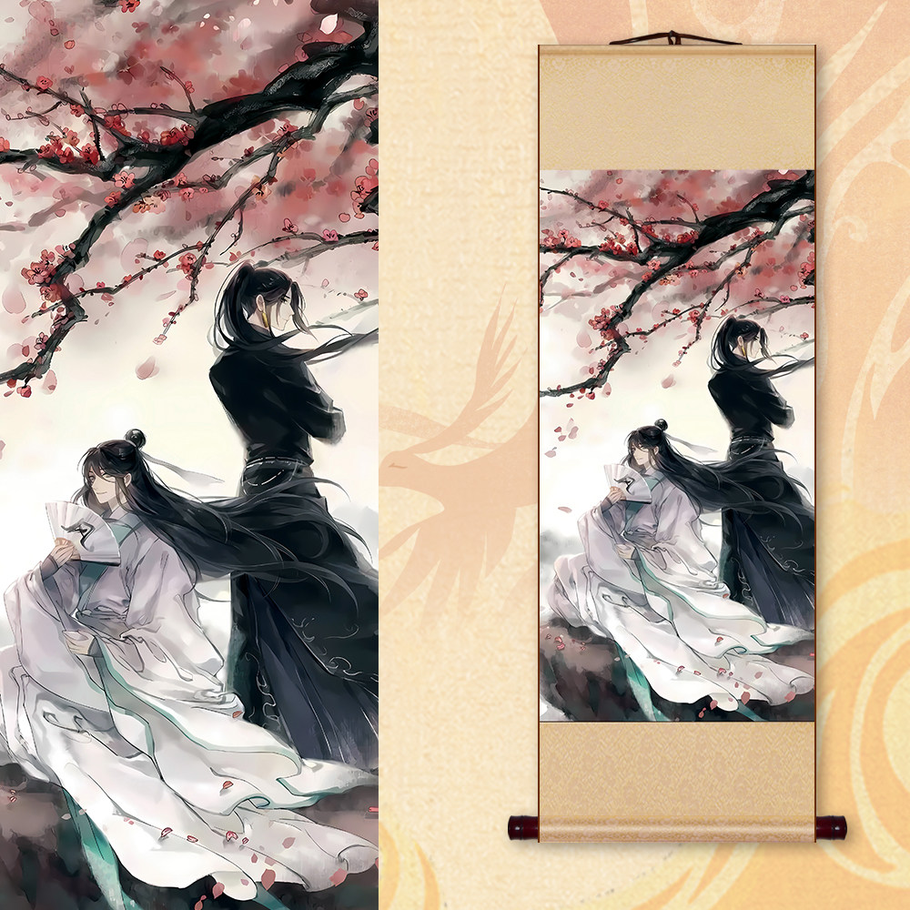 高清卷轴挂画定制动漫天官赐福太子悦神图卡通装饰丝绸画毕业设计