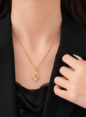 法式宫廷大号拉丝珐琅菱形项链