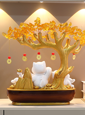 财源广进发财树招财猫摆件客厅店铺收银台装饰聚宝盆乔迁开业礼物