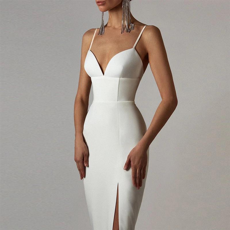 Adyce New Summer Women White Bodycon Bandage Dress Sexy V Ne-图2