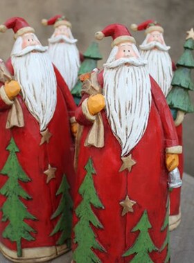 外贸出口样品树脂彩绘仿木雕刻复C古美式乡村圣诞老人家居装饰摆