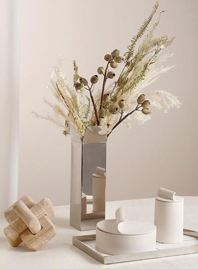 极简设计感不锈钢金属花器高级感花瓶样板房客厅酒店桌.面花器摆