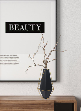 客厅家居摆件菱形花器摆件电镀拉L丝家居装饰品金属摆件