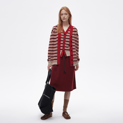 AVVENN设计师款福运蛇撞色条纹青春复古感羊毛开衫AL10107778 - 图2