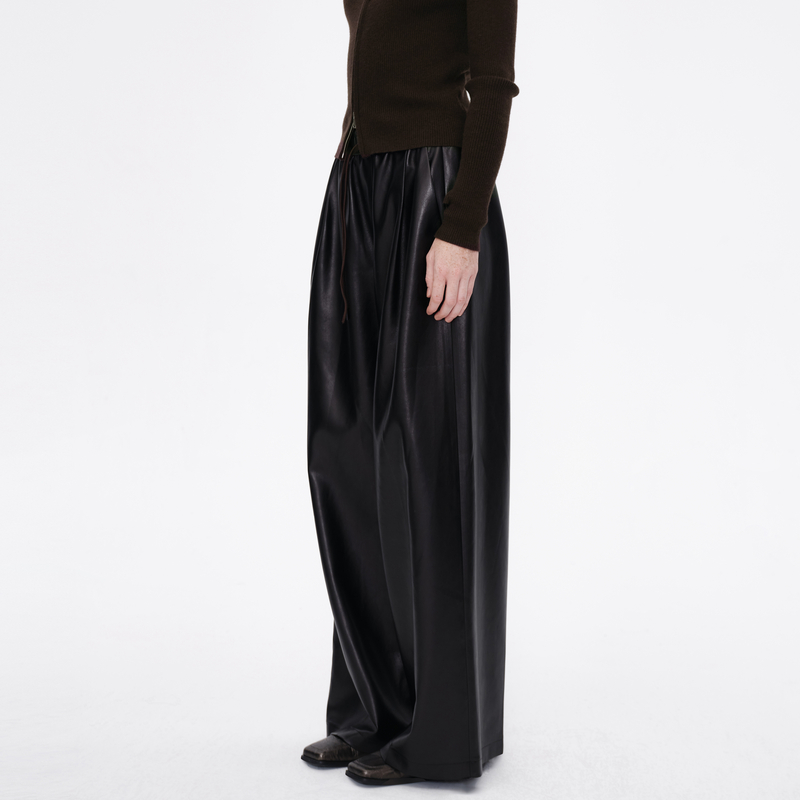 【郭晓婷同款】AVVENN冬季抽绳腰头软糯亲肤宽松大裤腿裤 - 图0