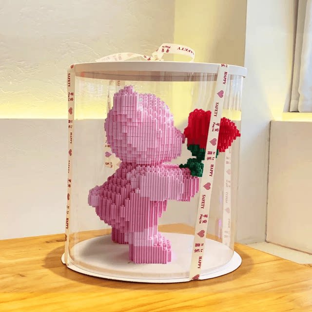 Cute flower-giving bear, pony and dangdang building blocks