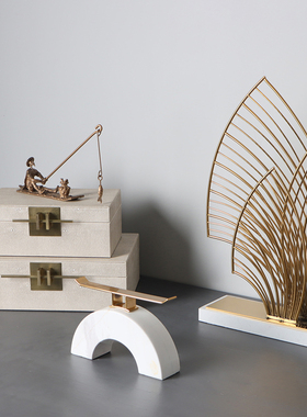 新中式样板房间家居玄关饰品摆件客厅G卧室首饰盒拱门桥钓鱼翁屏